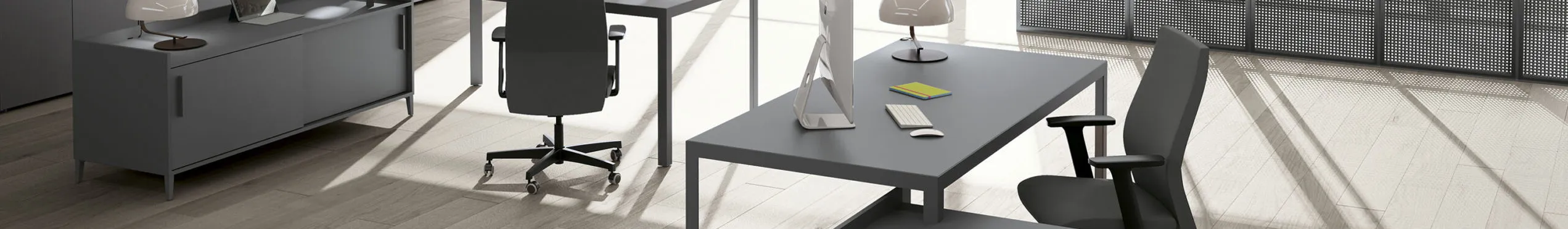 Reception moderna per ufficio con banco su misura, legno e finiture eleganti, design professionale e accogliente