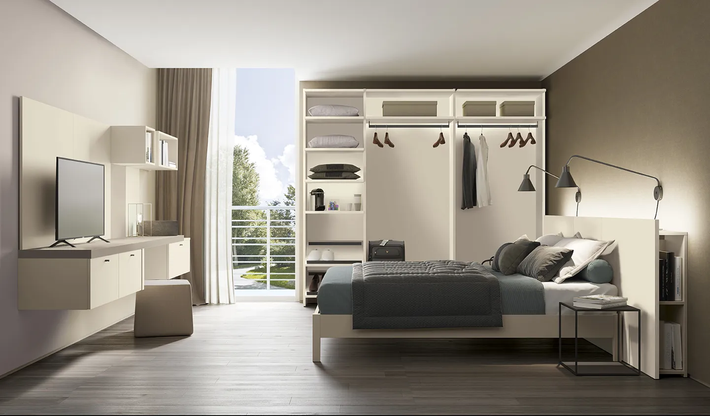 Stanza d'hotel moderna e funzionale