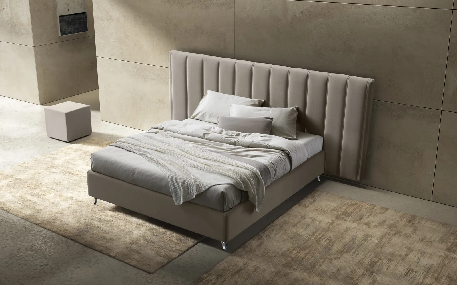 Letto imbottito beige 